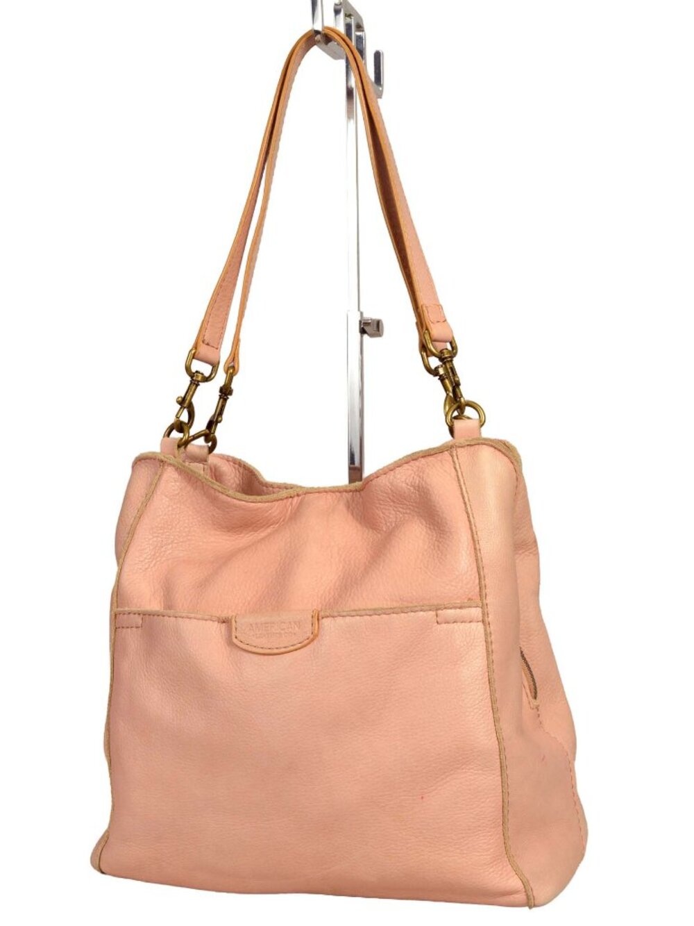 American Leather Co Pink Distressed Pebbled Leather Hobo Bag Purse